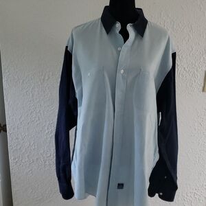 Casual Blue Button Down Shirt with Two-Tone Design